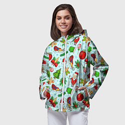 Ветровка с капюшоном женская Новогодний паттерн, цвет: 3D-белый — фото 2