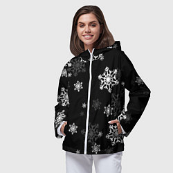 Ветровка с капюшоном женская Новогодние снежинки, цвет: 3D-белый — фото 2