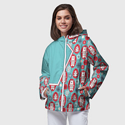 Ветровка с капюшоном женская Новогодние мишки, цвет: 3D-белый — фото 2