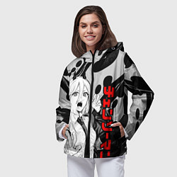 Ветровка с капюшоном женская Человек бензопила: Пауэр органика, цвет: 3D-черный — фото 2