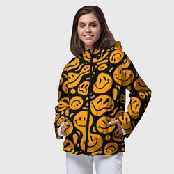Ветровка с капюшоном женская Растекающийся оранжевый смайл, цвет: 3D-черный — фото 2