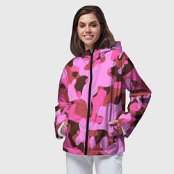 Ветровка с капюшоном женская Абстракция в розовых тонах, цвет: 3D-черный — фото 2