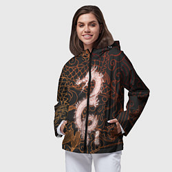Ветровка с капюшоном женская Японский неоновый дракон, цвет: 3D-черный — фото 2