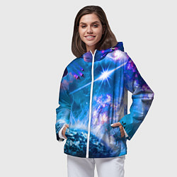 Ветровка с капюшоном женская Космос - планета и яркая звезда, цвет: 3D-белый — фото 2