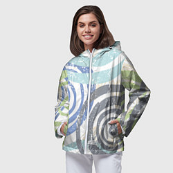 Ветровка с капюшоном женская Паттерн разноцветных кругов, цвет: 3D-белый — фото 2