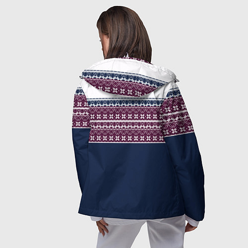 Женская ветровка Скандинавский орнамент на синем, бордовом фоне / 3D-Белый – фото 4