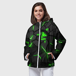 Ветровка с капюшоном женская Razer green neon, цвет: 3D-белый — фото 2