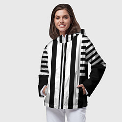 Ветровка с капюшоном женская Черно белый узор в полоску, цвет: 3D-белый — фото 2