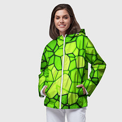 Ветровка с капюшоном женская Неоновые салатовые осколки, цвет: 3D-белый — фото 2
