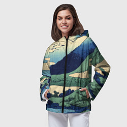 Ветровка с капюшоном женская Журавли - японский художник Хокусай Фудзи, цвет: 3D-черный — фото 2