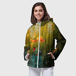 Ветровка с капюшоном женская Весенне-осенний жёлтый туман и краски, цвет: 3D-белый — фото 2