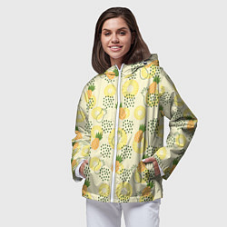 Ветровка с капюшоном женская Узор из ананасов на желтом фоне, цвет: 3D-белый — фото 2