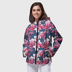 Ветровка с капюшоном женская Паттерн сакура, цвет: 3D-черный — фото 2