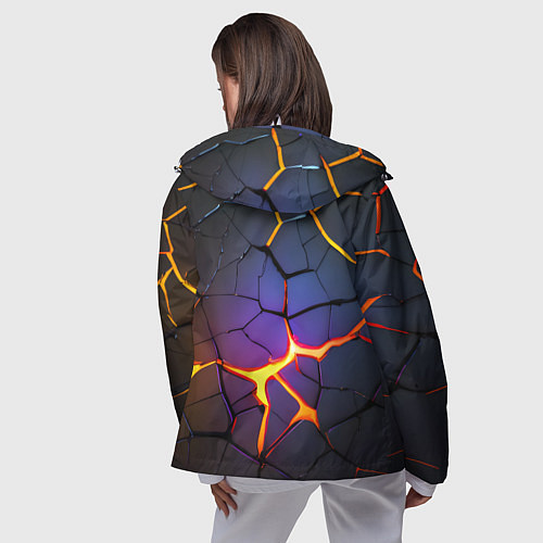 Женская ветровка Неоновые трещины - лава / 3D-Белый – фото 4