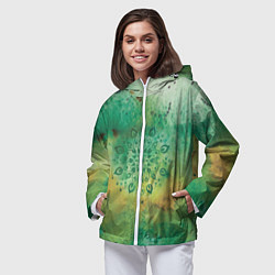 Ветровка с капюшоном женская Мандала природы, зелёная, исцеление, цвет: 3D-белый — фото 2