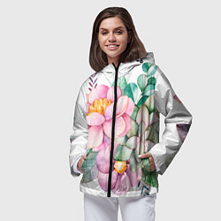 Ветровка с капюшоном женская Пастельные цветы - посередине, цвет: 3D-черный — фото 2