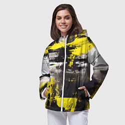 Ветровка с капюшоном женская Черно-желтая абстракция, нейросеть, цвет: 3D-белый — фото 2
