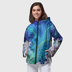Ветровка с капюшоном женская Авангардная фрактальная композиция, цвет: 3D-черный — фото 2