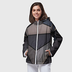 Ветровка с капюшоном женская Тёмный треугольный паттерн, цвет: 3D-белый — фото 2