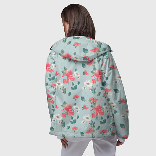 Женская ветровка Паттерн с красными и белыми цветами / 3D-Черный – фото 4