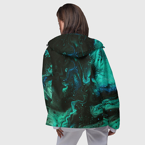 Женская ветровка Черно-зеленые разводы краски / 3D-Черный – фото 4
