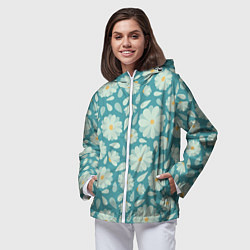 Ветровка с капюшоном женская Ромашки - паттерн, цвет: 3D-белый — фото 2
