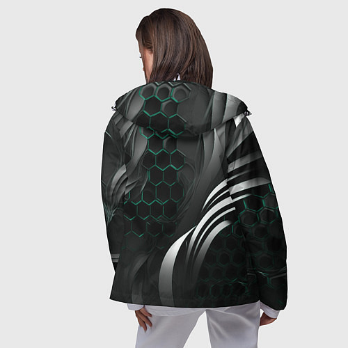 Женская ветровка Объемные бирюзовые плиты и черные линии / 3D-Белый – фото 4