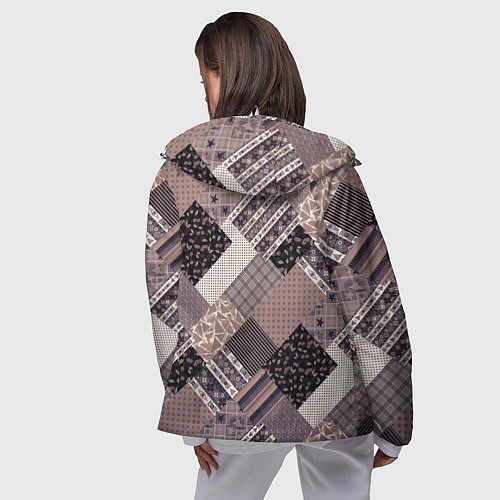Женская ветровка Коричневый узор в стиле фолк-пэчворк / 3D-Белый – фото 4