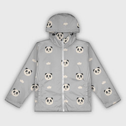 Ветровка с капюшоном женская Пандочки и облачка - паттерн серый, цвет: 3D-белый