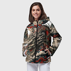 Ветровка с капюшоном женская Тату дракона в стиле Ирезуми, цвет: 3D-черный — фото 2