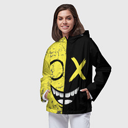 Ветровка с капюшоном женская Смайлик с улыбкой, цвет: 3D-черный — фото 2