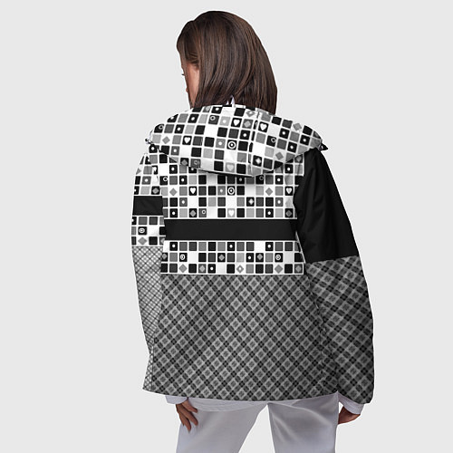 Женская ветровка Черно-белый лоскутный узор-пэчворк / 3D-Белый – фото 4