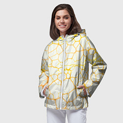 Ветровка с капюшоном женская Жёлтые разломы, цвет: 3D-белый — фото 2