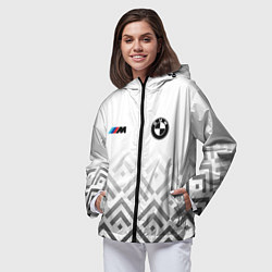 Ветровка с капюшоном женская BMW m power - белый, цвет: 3D-черный — фото 2