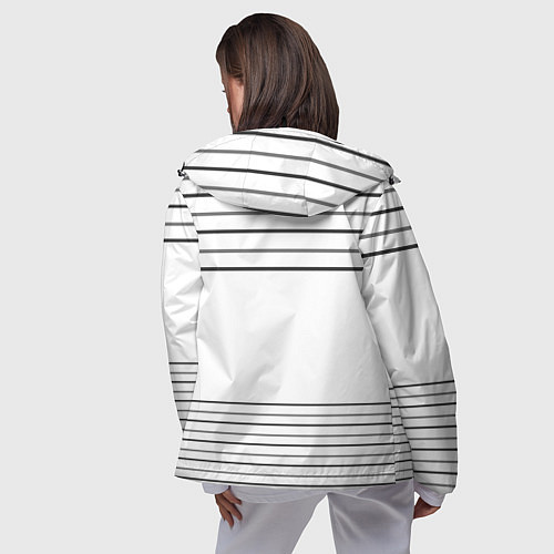 Женская ветровка Черно белый полосатый узор с лейблом спортклуб / 3D-Черный – фото 4