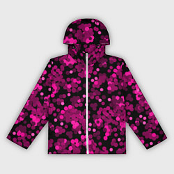 Ветровка с капюшоном женская Красно розовые конфетти на черном, цвет: 3D-белый