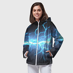 Ветровка с капюшоном женская Удар молнии, цвет: 3D-белый — фото 2