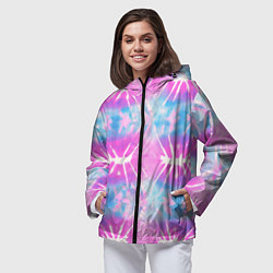 Ветровка с капюшоном женская Голубо-розовый узор тай-дай, цвет: 3D-черный — фото 2