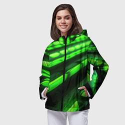 Ветровка с капюшоном женская Green neon abstract, цвет: 3D-черный — фото 2