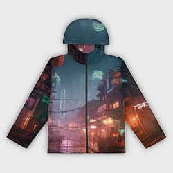 Ветровка с капюшоном женская Киберпанк город будущего, цвет: 3D-черный