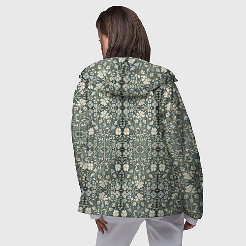 Женская ветровка Белые цветочки на сером фоне / 3D-Черный – фото 4