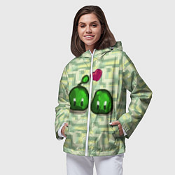 Ветровка с капюшоном женская Зеленые слаймы стардью, цвет: 3D-белый — фото 2