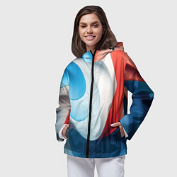 Ветровка с капюшоном женская Объемная белая синяя красная текстура, цвет: 3D-черный — фото 2