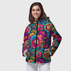 Ветровка с капюшоном женская Цветочный микс, цвет: 3D-черный — фото 2