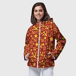 Ветровка с капюшоном женская СССР Серп и Молот, цвет: 3D-белый — фото 2