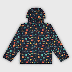Ветровка с капюшоном женская Темный космос с планетами паттерн, цвет: 3D-черный