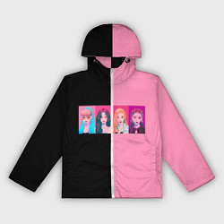 Ветровка с капюшоном женская Группа Black pink на черно-розовом фоне, цвет: 3D-белый