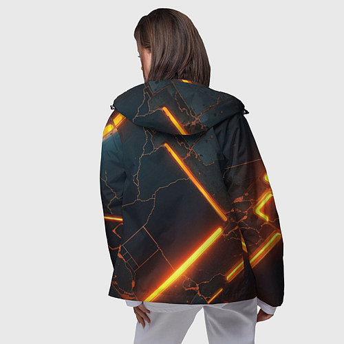 Женская ветровка Неоновые разломы - оранжевый / 3D-Черный – фото 4