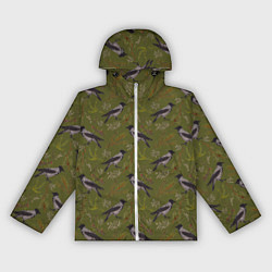 Ветровка с капюшоном женская Вороны и еловые веточки, цвет: 3D-белый