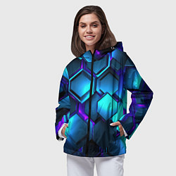 Ветровка с капюшоном женская Объемные неоновые плиты, цвет: 3D-черный — фото 2